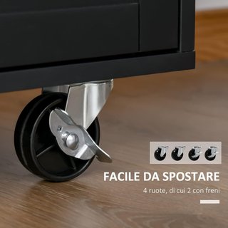 Carrito De Cocina Multifuncional Con Cajón, Ruedas, Porta Especias Y Armario, Mueble De Cocina Con Estante Regulable, Porta Toallas Y Superficie De Madera De Caucho, 109X40X89 Cm, Negro