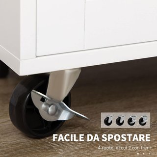 Carro De Cocina Multiusos Con Cajón, Ruedas, Porta Especias Y Armario, Mueble De Cocina Con Estante Regulable, Porta Toallas Y Tablero De Madera De Caucho, 109X40X89 Cm, Blanco