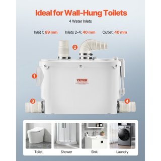 Bomba Maceradora, 500W, flusso 6600 L/h, altezza 8 m, pompa per acque reflue con 3 ingressi per WC, seminterrato, cucina, lavandino, doccia, scarico