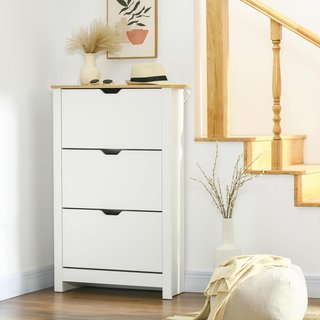 Zapatero Slim Ahorra Espacio Con 3 Puertas Abatibles, Zapatero de Entrada Con Estantes Regulables En 2 Niveles Y Base Elevada, Capacidad Para 18 Pares Con Manija Empotrada, 72X26X112 Cm, Blanco