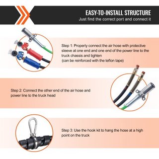 Kit de Líneas de Aire para Camiones Semi de 15 pies, Mangueras de Aire 3 en 1 y Línea de Poder ABS para Tráiler de Camiones Semi, Cable Eléctrico de Enchufe de 7 Vías y Kit de Ensamblaje de Mangue...
