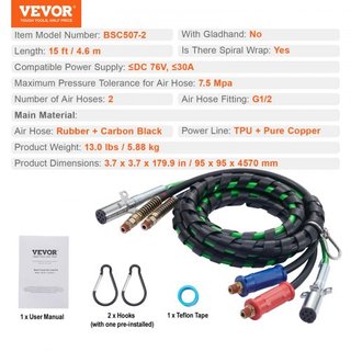 Kit de Líneas de Aire para Camiones Semi de 15 pies, Mangueras de Aire 3 en 1 y Línea de Poder ABS para Tráiler de Camiones Semi, Cable Eléctrico de Enchufe de 7 Vías y Kit de Ensamblaje de Mangue...