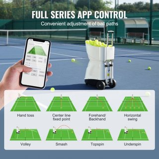 Máquina de Pelotas de Tenis, Lanzador de Pelotas de Tenis Portátil Automático, Lanzador de Práctica de Tenis de 150 Pelotas, 5 Motores con Múltiples Modos de Ejercicio, Más de 2 Horas de Juego, Ba...