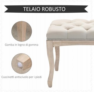 Banco da Camera da Letto Vintage con Bottoni, Banco Imbottito con Gambe in Legno per Ingresso, Corridoio e Soggiorno, 110X40X48Cm, Beige