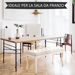 Banco da Camera da Letto Vintage con Bottoni, Banco Imbottito con Gambe in Legno per Ingresso, Corridoio e Soggiorno, 110X40X48Cm, Beige