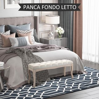 Banco da Camera da Letto Vintage con Bottoni, Banco Imbottito con Gambe in Legno per Ingresso, Corridoio e Soggiorno, 110X40X48Cm, Beige