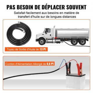 Bomba de Transferencia de Combustible, 12V CC 37.9 LPM 798.6 cm de Elevación, Kit de Bomba Extractora de Diesel Eléctrica Portátil con Boquilla de Apagado Automático, Manguera de Entrega y Succión...