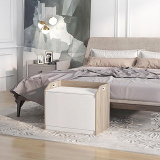 Banca de Madera Moderna con Respaldo, Banco Contenedor para Entrada y Dormitorio, 62.4X40X51.5Cm