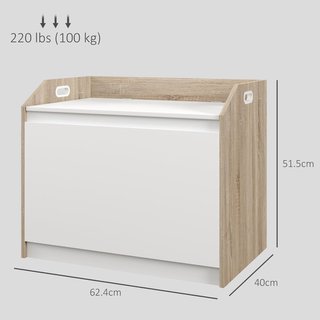 Banca de Madera Moderna con Respaldo, Banco Contenedor para Entrada y Dormitorio, 62.4X40X51.5Cm