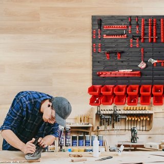 Scaffali da Parete per Stoccaggio, Organizzatore a 30 Scomparti per Garage, Strumento in Plastica con Pannelli/Supporti per Utensili/Gancio, Organizzatore per Utensili