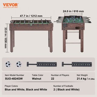 Mesa de Futbolín, Mesa de Futbolín de Tamaño Estándar de 48 pulgadas, Mesa de Futbolín de Tamaño Completo para el Hogar, la Familia y la Sala de Juegos, Fútbol con Juego de Mesa de Futbolín, Inclu...