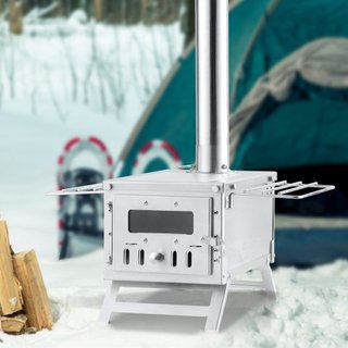 Estufa de Madera, 203.20 cm, Estufa de Camping de Acero Inoxidable, Estufa Portátil de Leña con Tubos de Chimenea y Guantes, Estufa Caliente para Tienda de 11471 cm³ para Cocinar y Calentar al Air...