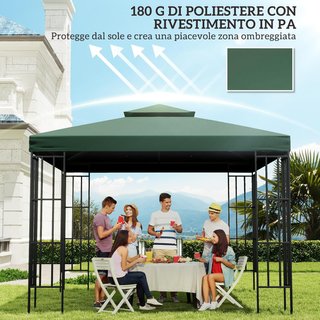 Tetto di Ricambio per Gazebo 3X3M, Tela per Gazebo a 2 Livelli Resistente ai Raggi UV, Verde Scuro (SOLO TELA)