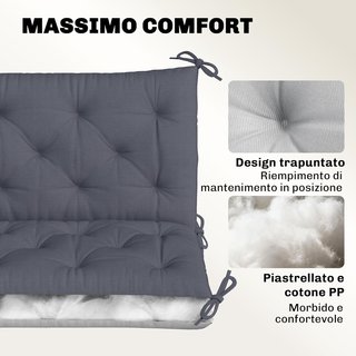 Cuscino da Giardino Moderno per Sedute Esterne con 6 Fasce, Cuscino Imbottito in Cotone e Poliestere per Divani, Amache e Panchine, 150X98X8 Cm, Grigio Scuro