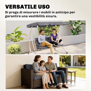 Cuscino da Giardino Moderno per Sedute Esterne con 6 Fasce, Cuscino Imbottito in Cotone e Poliestere per Divani, Amache e Panchine, 150X98X8 Cm, Grigio Scuro