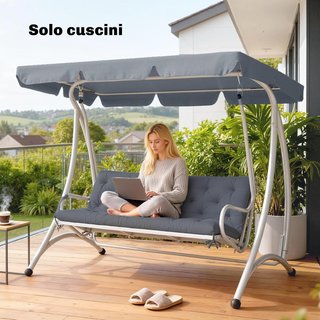 Cuscino da Giardino Moderno per Sedute Esterne con 6 Fasce, Cuscino Imbottito in Cotone e Poliestere per Divani, Amache e Panchine, 150X98X8 Cm, Grigio Scuro