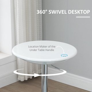 Mesa Redonda De Bar Con Tablero Giratorio, Altura Ajustable Con Palanca De Gas Y Base De Acero, Φ61X76-97Cm, Blanco