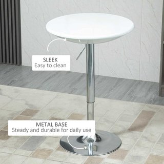 Mesa Redonda De Bar Con Tablero Giratorio, Altura Ajustable Con Palanca De Gas Y Base De Acero, Φ61X76-97Cm, Blanco