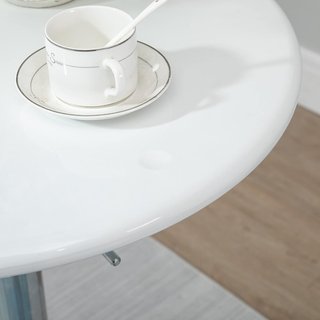Mesa Redonda De Bar Con Tablero Giratorio, Altura Ajustable Con Palanca De Gas Y Base De Acero, Φ61X76-97Cm, Blanco