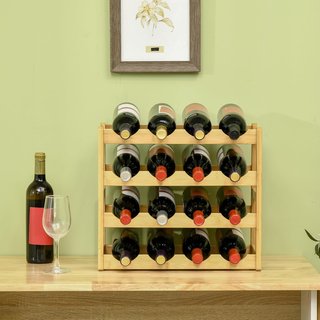 Scaffale per Bottiglie di Vino a 4 Livelli per 16 Bottiglie, Credenza in Bambù per Cucina e Soggiorno, 43X23.5X38Cm