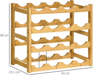 Scaffale per Bottiglie di Vino a 4 Livelli per 16 Bottiglie, Credenza in Bambù per Cucina e Soggiorno, 43X23.5X38Cm
