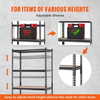Unità di Stoccaggio a Scaffale, Regolabile a 5 Livelli, Capacità 2000 lbs, Scaffali Garage ad Alta Resistenza, Organizer in Metallo, Rack Utilità, Nero, 35" L x 18" P x 71" A