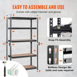 Unità di Stoccaggio su Scaffale, Regolabile a 5 Livelli, Capacità 2000 lbs, Scaffali Garage ad Alta Resistenza, Organizer in Metallo, Rack Utilità, Nero, 30" L x 12" P x 60" A