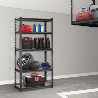 Unità di Stoccaggio su Scaffale, Regolabile a 5 Livelli, Capacità 2000 lbs, Scaffali Garage ad Alta Resistenza, Organizer in Metallo, Rack Utilità, Nero, 30" L x 12" P x 60" A
