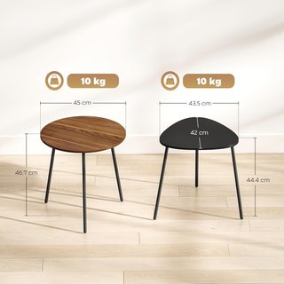 Set di 2 tavoli da caffè impilabili, tavoli bassi con struttura in metallo per soggiorno, camera da letto e ufficio, noce e nero