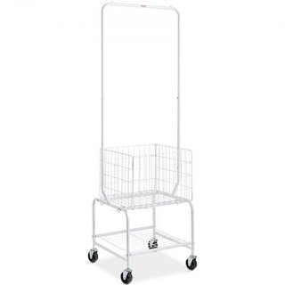 Carrello per Biancheria in Metallo con Cesto Lavatrice Mobile e Supporto per Indumenti, Carrello per Bucato con Regolazione Altezza, Organizzatore con Ruote Bloccabili ad Alta Resistenza