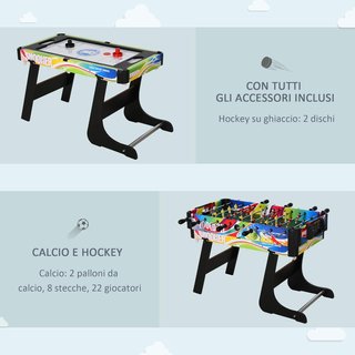 Tavolo da gioco 4 in 1 per calcio balilla, biliardo, air hockey e ping pong con accessori inclusi, tavolo multigioco pieghevole in MDF e plastica, multicolore