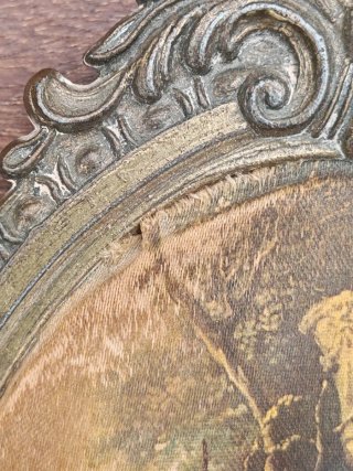 2 Antiche Tele in Seta Italiana con Cornice in Metallo