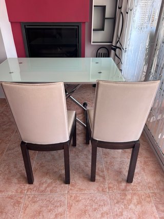 2 Sillas Piel Comedor Beige y Marrón