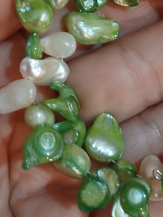 Pulsera Perlas Cultivadas Verdes y Blancas