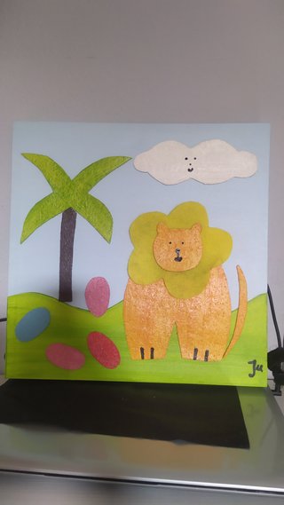 Cuadro infantil león y palmera 39x39cm