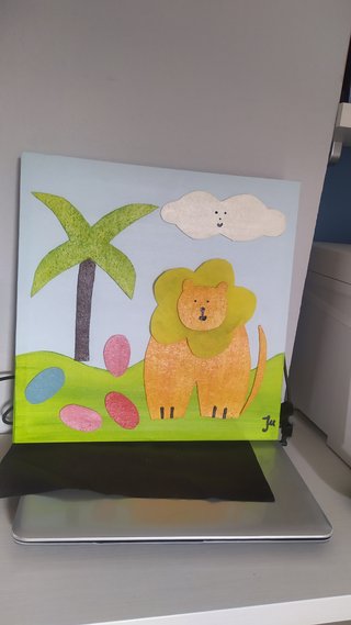 Cuadro infantil león y palmera 39x39cm