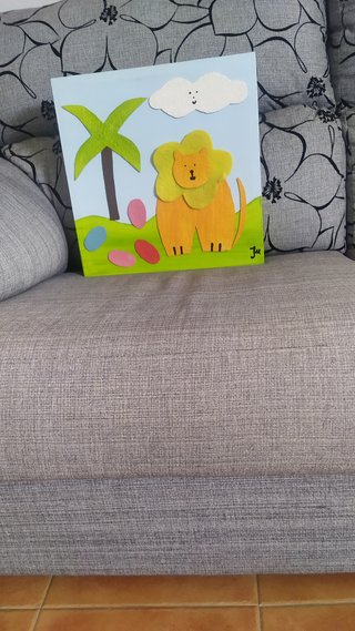 Cuadro infantil león y palmera 39x39cm