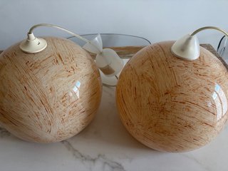 Coppia lampadari vetro beige/marrone