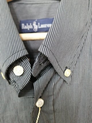 Camisa Ralph Lauren Negra Rayas Finas Talla XL.