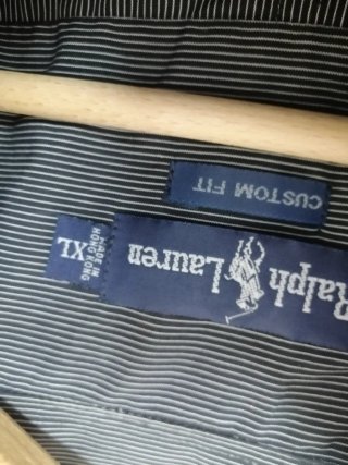 Camisa Ralph Lauren Negra Rayas Finas Talla XL.