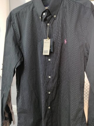 Camisa Ralph Lauren Negra Rayas Finas Talla XL.