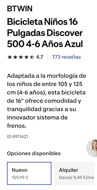 Bicicleta niño, Infantil 4-6 años. Decathlon