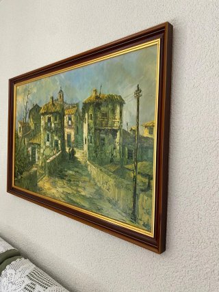 Cuadro paisaje pueblo antiguo