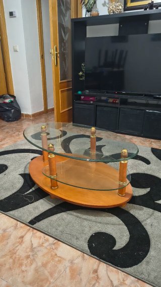 Mesa de centro madera y cristal ovalada