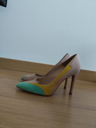 Zapatos de tacón mujer beige, verde y amarillo