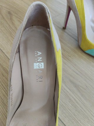 Zapatos de tacón mujer beige, verde y amarillo
