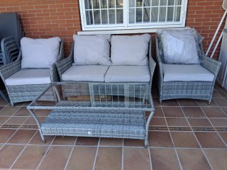 Conjunto Jardín Acero/Ratán Gris