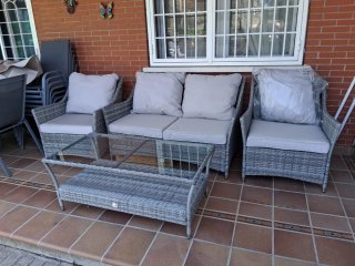 Conjunto Jardín Acero/Ratán Gris