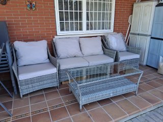Conjunto Jardín Acero/Ratán Gris