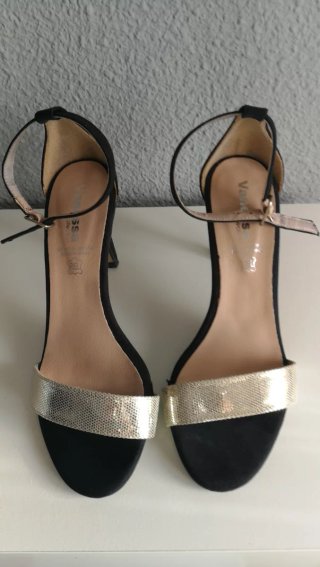 Sandalias mujer ante negro y dorado